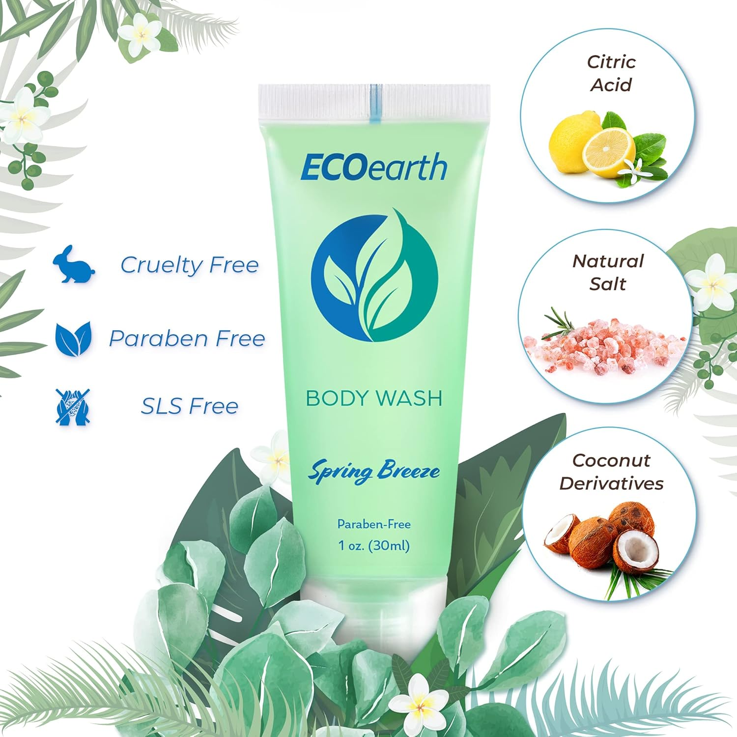 Ecoearth Hotel Toiletries Bundle (Spring Breeze, 1 Oz Each, 125 Pieces) 5-Piece Set: 25 Each round Bar Soap, Shampoo, Conditioner, Body Lotion & Body Wash - Bulk Mini Guest Amenities image number 3