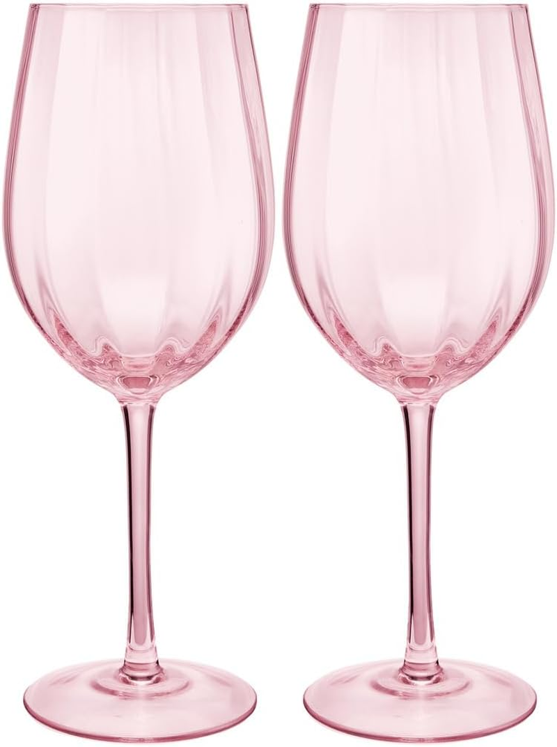 Maxwell & Williams Wicked Pink Goes Good with Green Ribbed Wine Glass in Glinda Gift Box, Pink (Set of 2)
