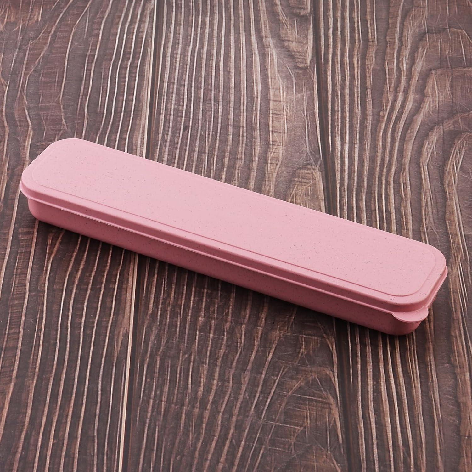 Origlam 1Pcs Reusable Utensils Wheat Straw Travel Cutlery Box, Portable Tableware Flatware Box for Picnic Camping (Pink) - Beige image number 3