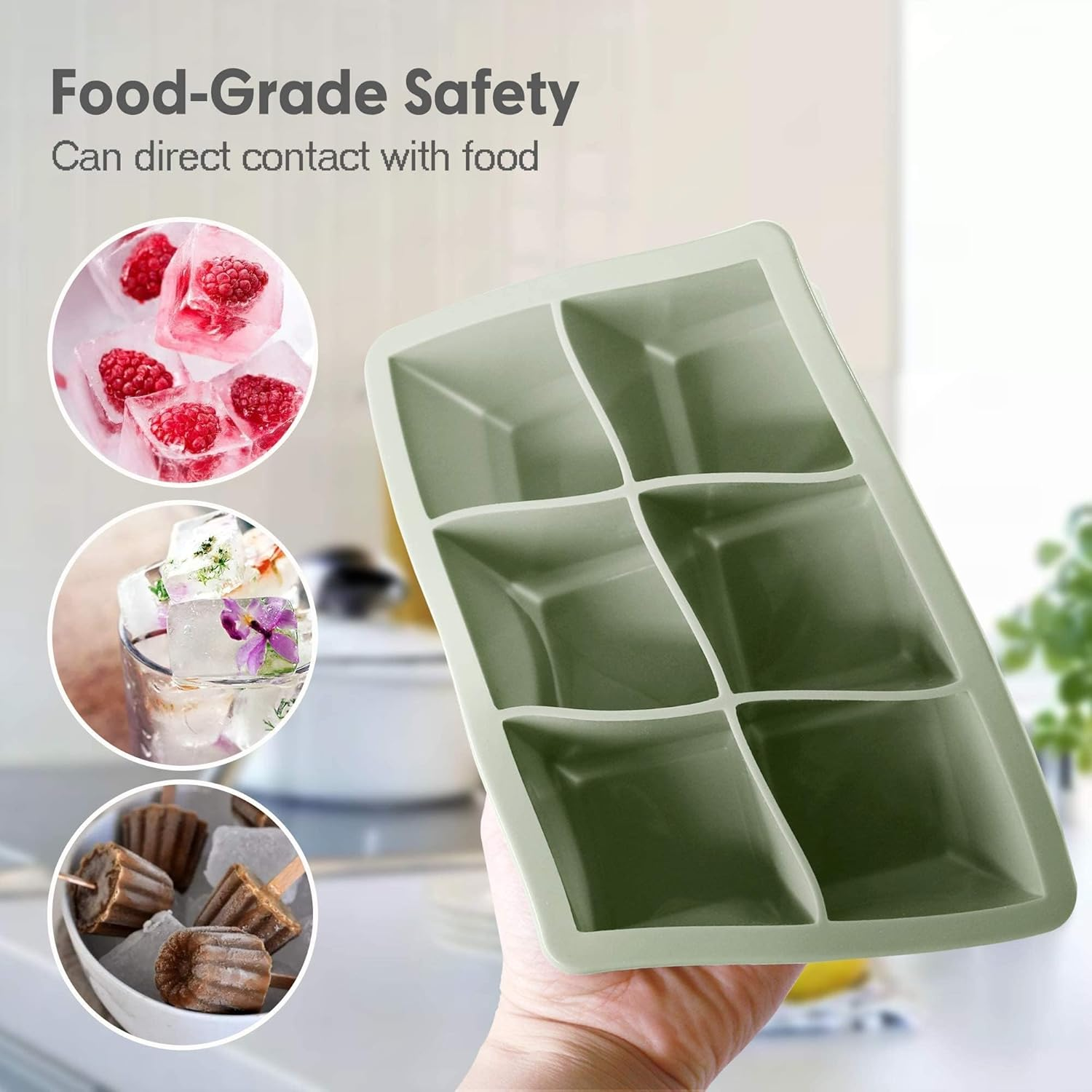Silicone Ice Cube Trays with Lids, 3-Pack, 4.8 Cm Square Cubes, Stackable, Bpa-Free image number 2