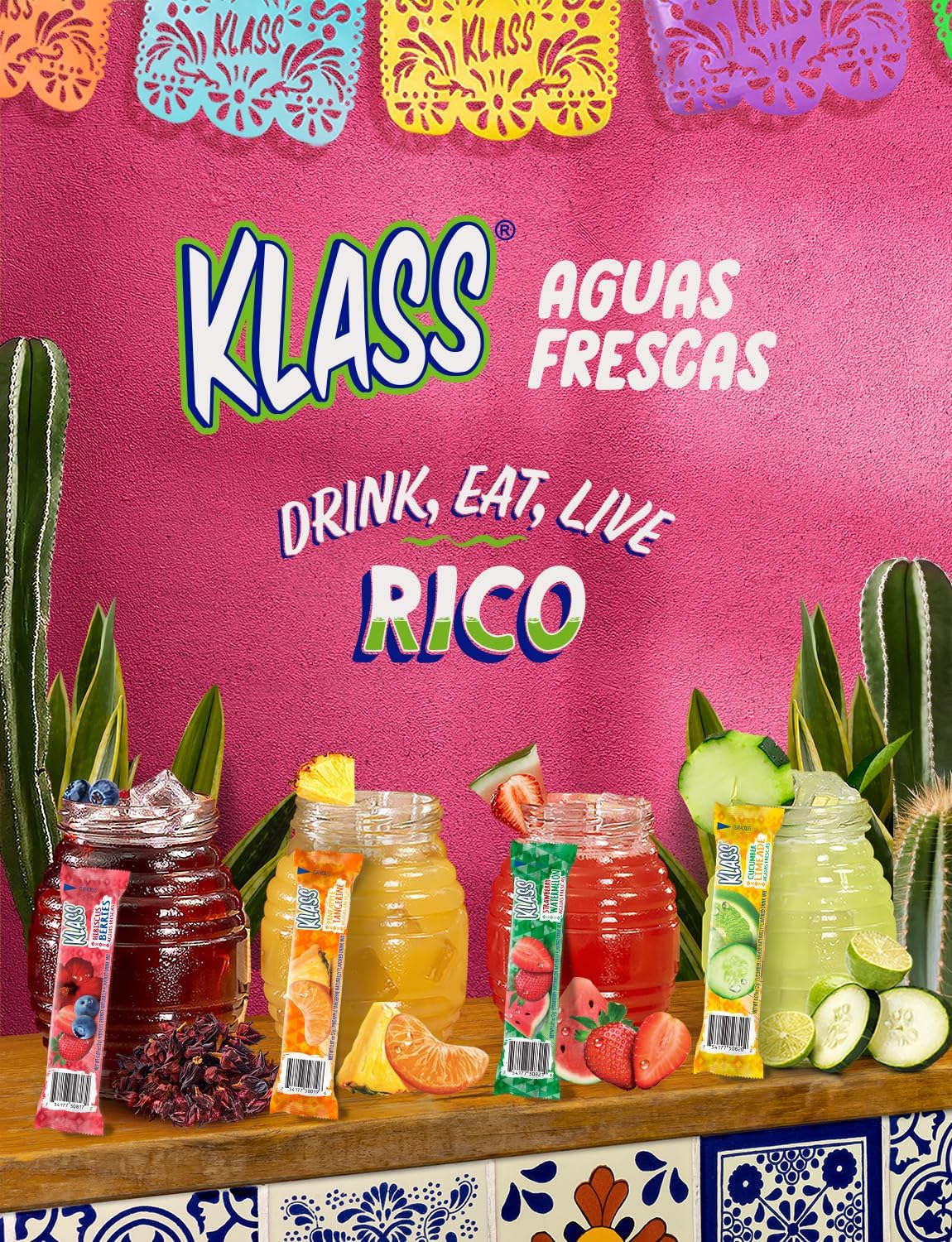 Klass Aguas Frescas Variety Pack - Cucumber Limeade, Strawberry Watermelon, Hibiscus Berries, Pineapple Tangerine (40 Total on the Go Packets) image number 5