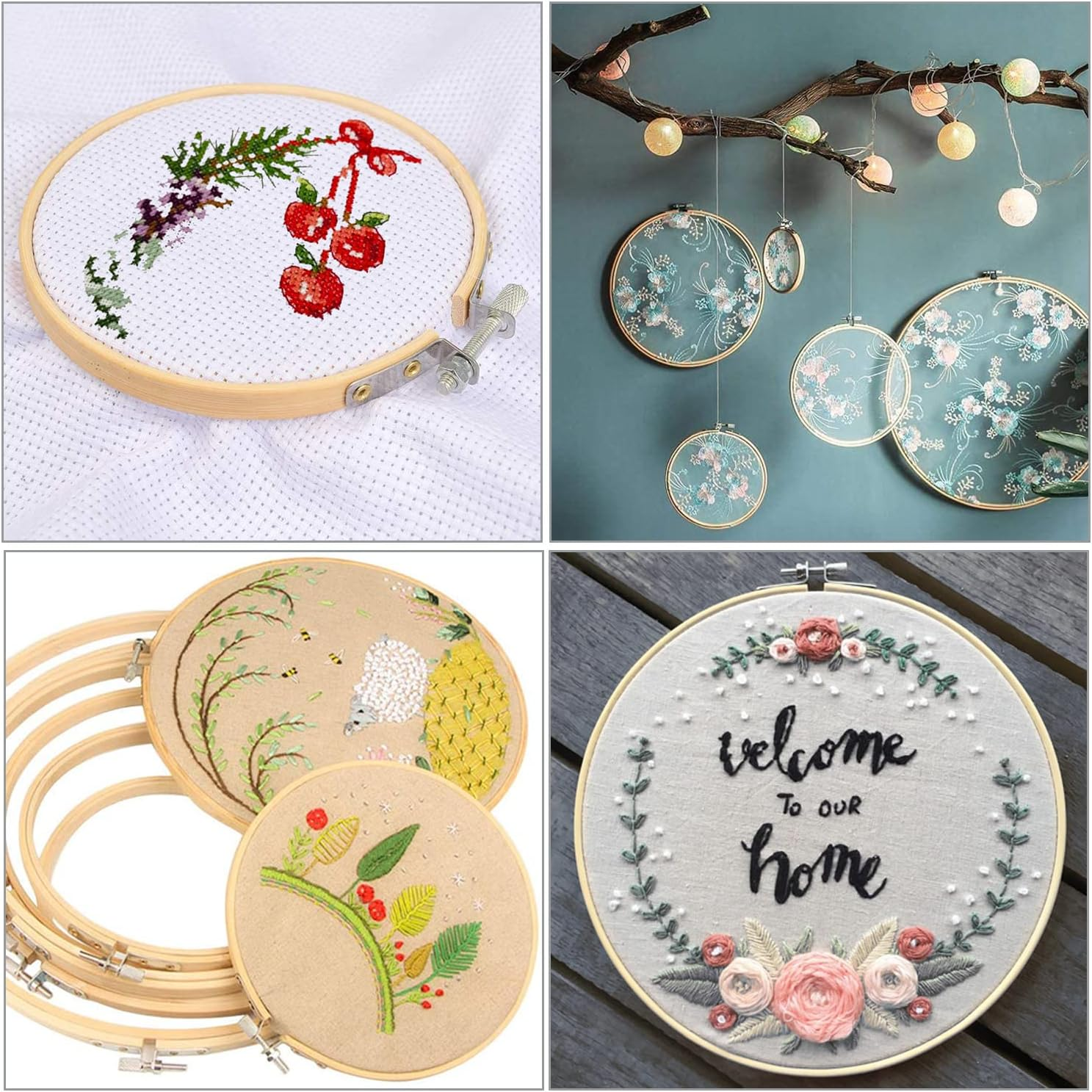 Cldamecy 3 Pieces Embroidery Hoops 4/5/6 Inch,Round Bamboo Adjustable Frame Circle Ring Hoops for Embroidery,Cross Stitch,Ornament and Art Craft Sewing image number 1