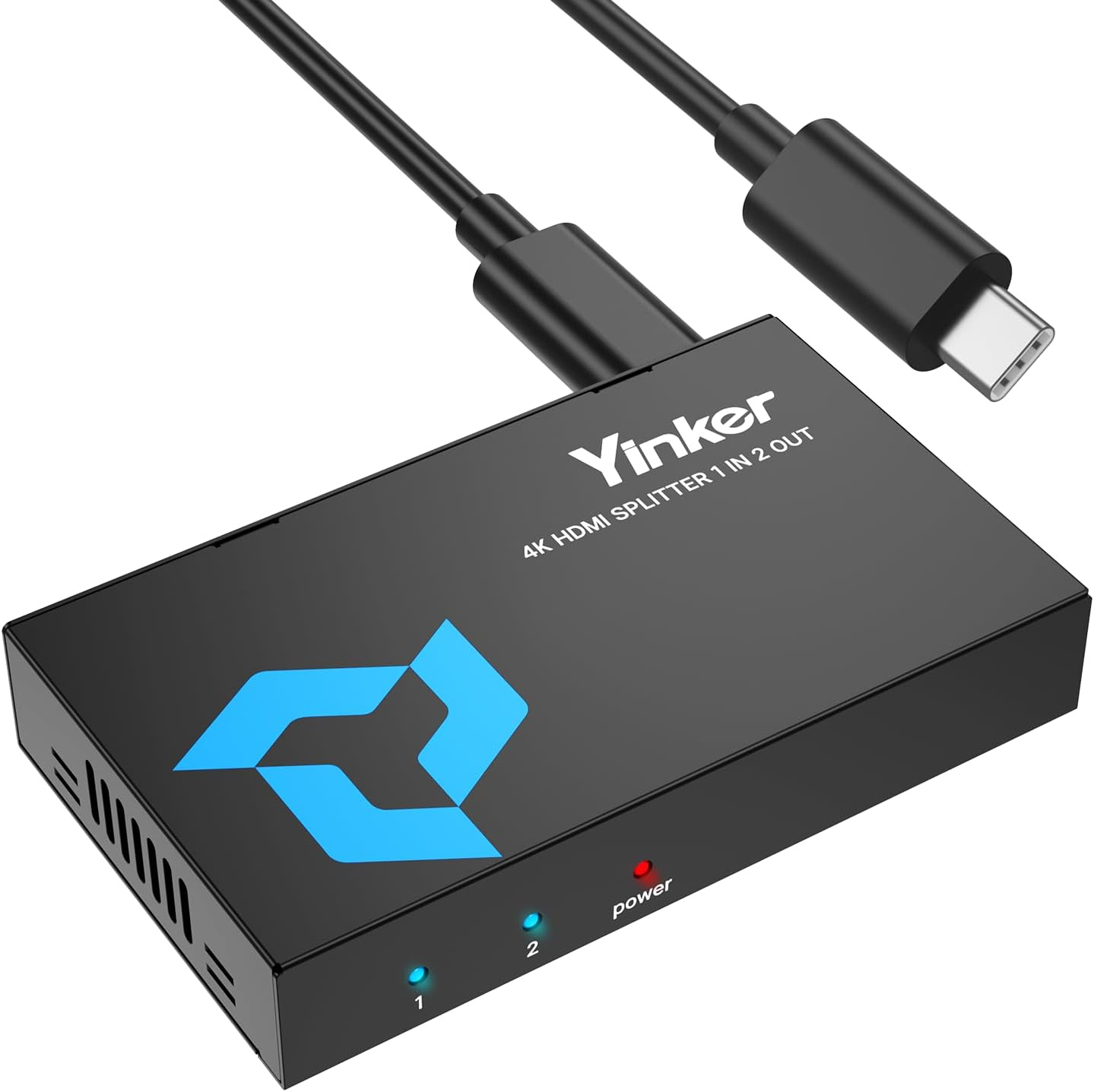 4K HDMI Splitter 1 in 2 Out, 4K@30Hz 1X2 Slim HDMI Splitter for Dual Monitors, 1 to 2 USB-C Powered Only Mirror for PS4 Fire Stick HDTV