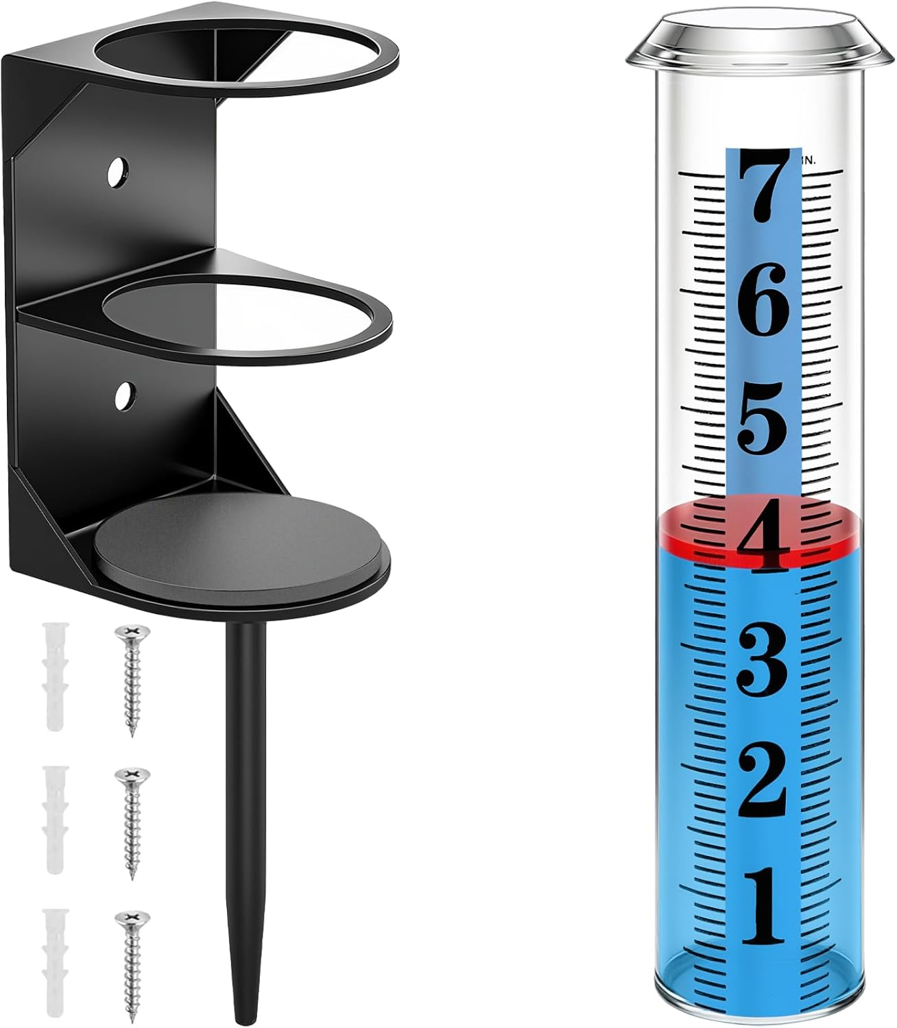 Rain Gauge Outdoor, Accurate Rain Gauges Outdoors Best Rated with Metal Rack Holder, Freeze Proof Water Rain Meter with Thickened Plastic Large Font Tube for Yard, Easy to Read with Red Float