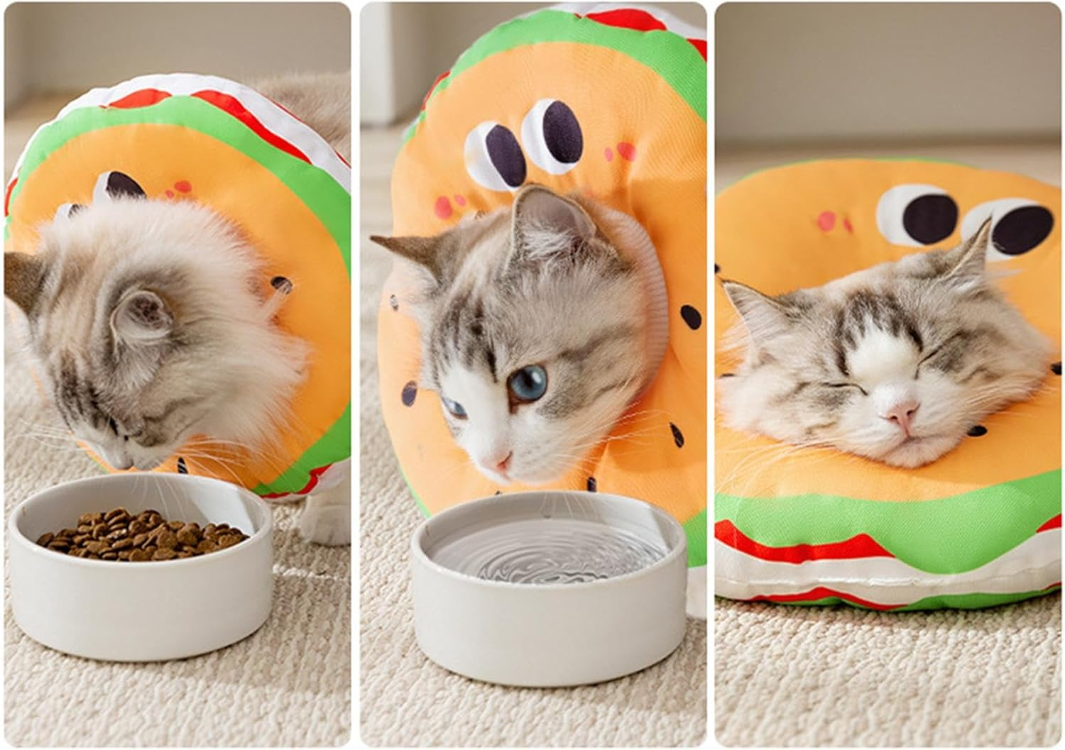 Dog Recovery Collar - Adjustable Dog Cone Collar Cat Neck Pillow in Hamburger Shape | Cat Neck Protector, Comfortable Dog Soft Cone for Cats, Dogs, Pets Recovery image number 5