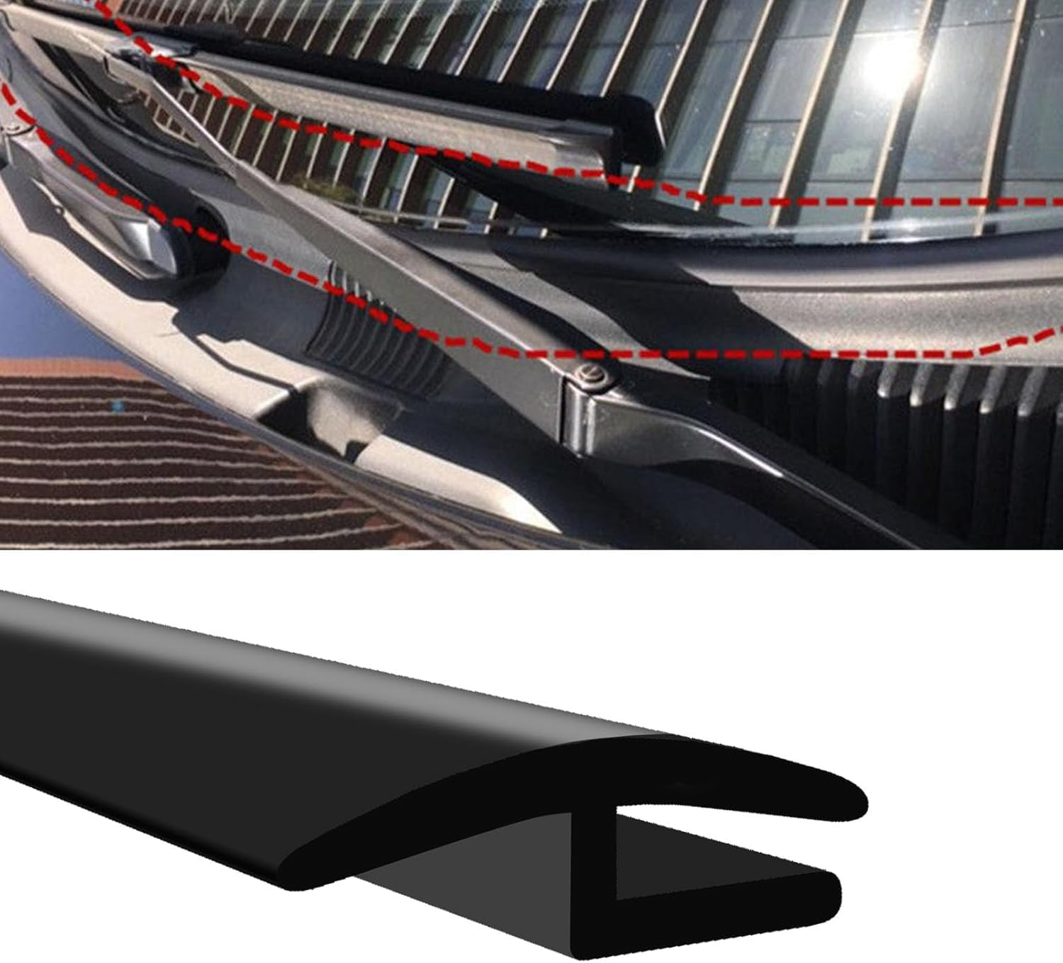 1.7M/ 5.6Ft Windshield Cowl Rubber Seal Strip, H-Shape Black Molding Trim Strips for Most Cars Trucks Suvs image number 1