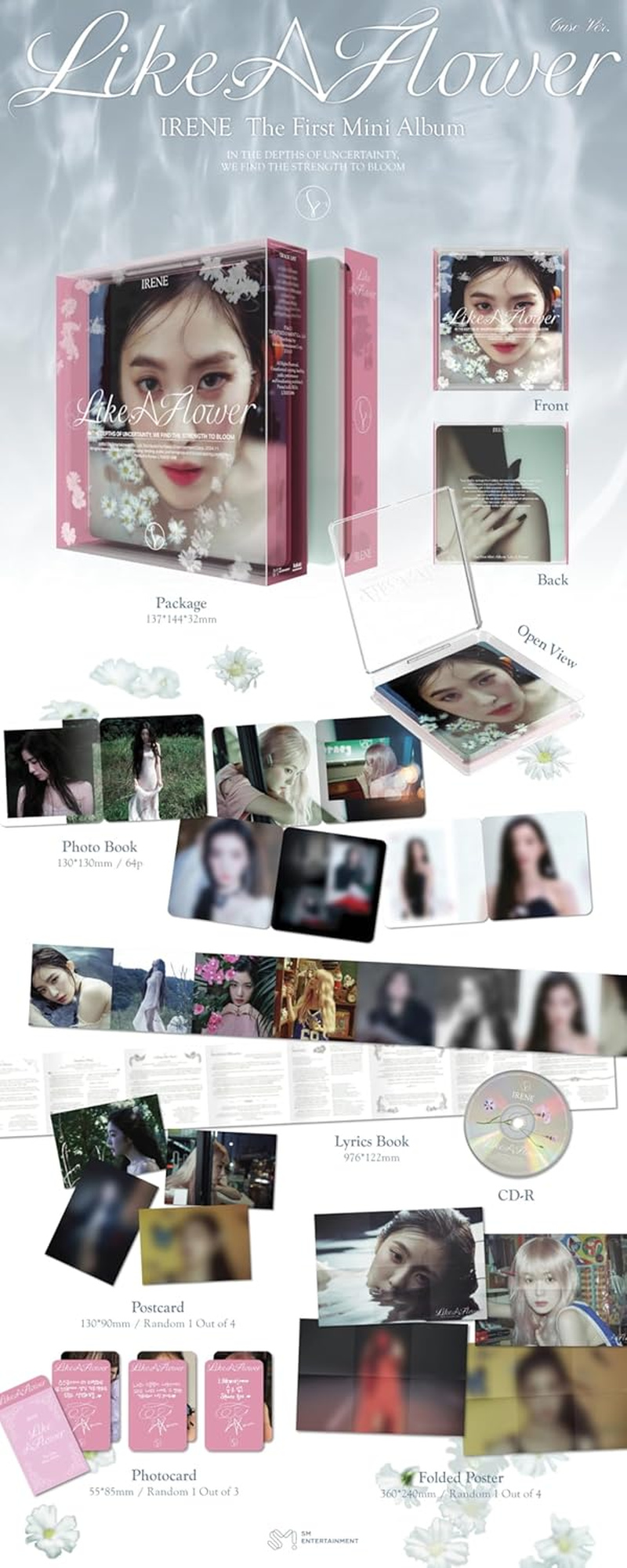Red Velvet IRENE like a Flower 1St Mini Album Case Version Cd+64P Photobook+1P Postcadr+1P Folded Poster on Pack+1P Lyrics+1P Illustration Postcard+1P Photocard+Tracking Sealed image number 4