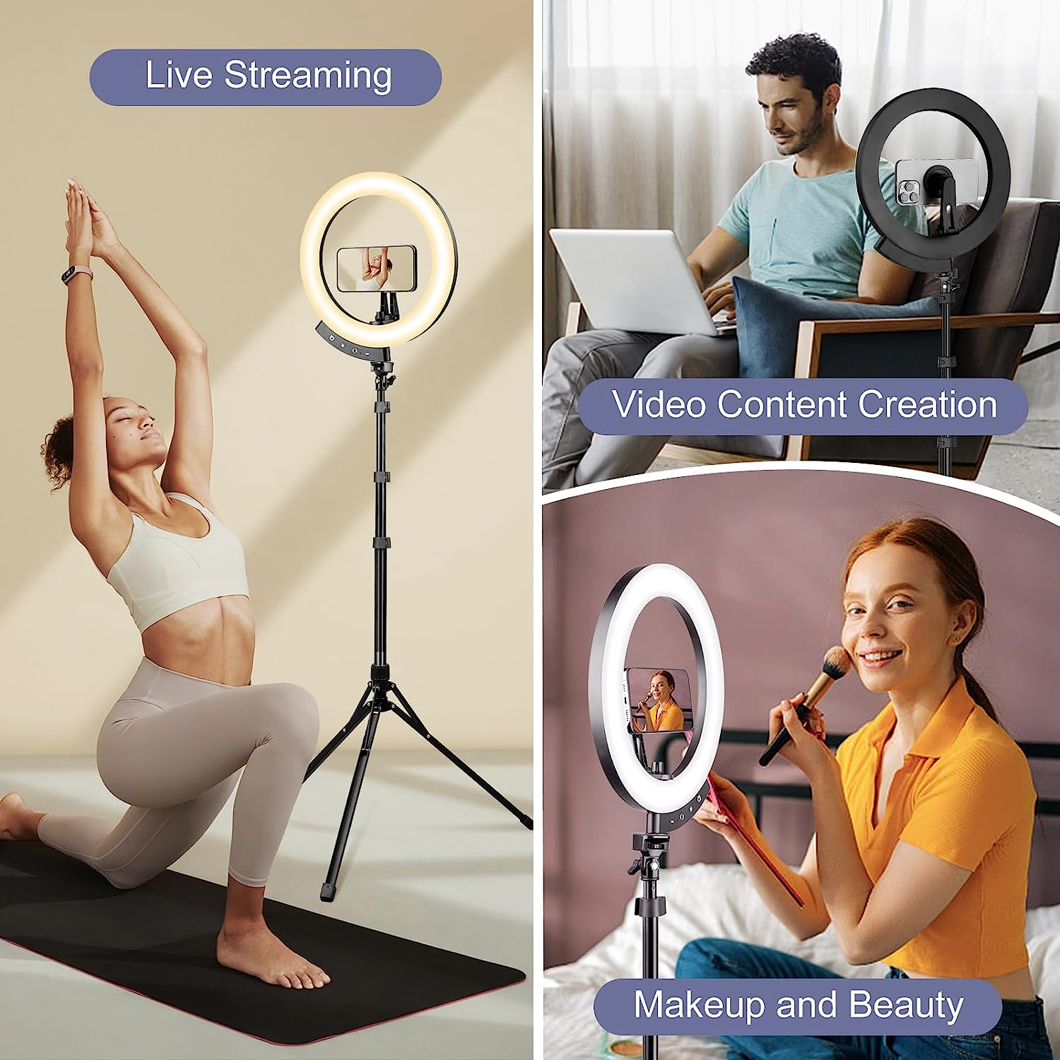 Sensyne Newest 12" Ring Light with 62" Tripod Stand, LED Selfie Circle Light with Strong Magnectic Phone Holder Compatible with Cellphones for Live Stream/Recording/Photography/Youtube/Tiktok