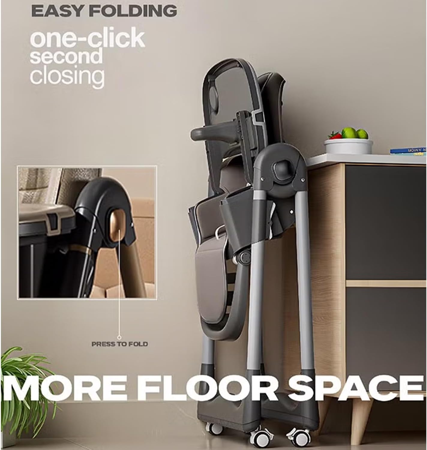 4 in 1 Baby High Chair for Dining & Feeding &ndash; Adjustable Toddler Highchair with 4 Wheels, Foldable & Portable Design, Bpa-Free Tray, Safe 5-Point Harness, Suitable for 6 Months to 6 Years (White) image number 6