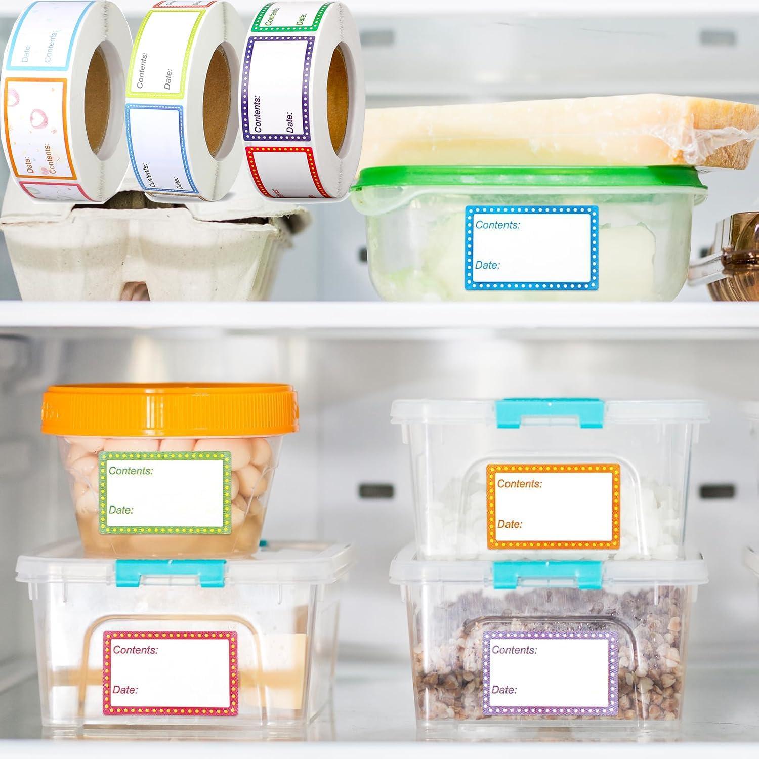 3 Rolls 1500Pcs Freezer Labels, Betterjonny 25 X 40Mm Colored Removable Freezer Labels Self-Adhesive Food Storage Stickers with Strong Adhesion for Office School and Home(3 Styles) image number 5