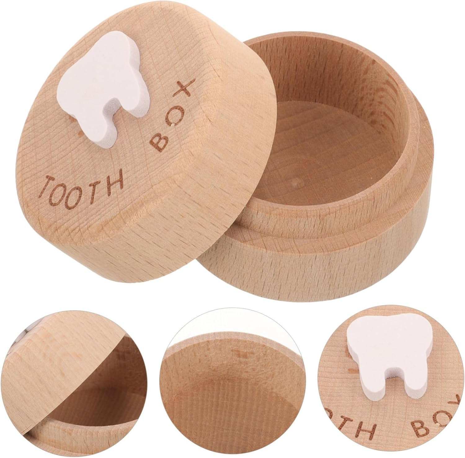 Wooden Baby Tooth Box Boys and Girls Teeth Storage Container Lid Natural Wood Material for Toddlers