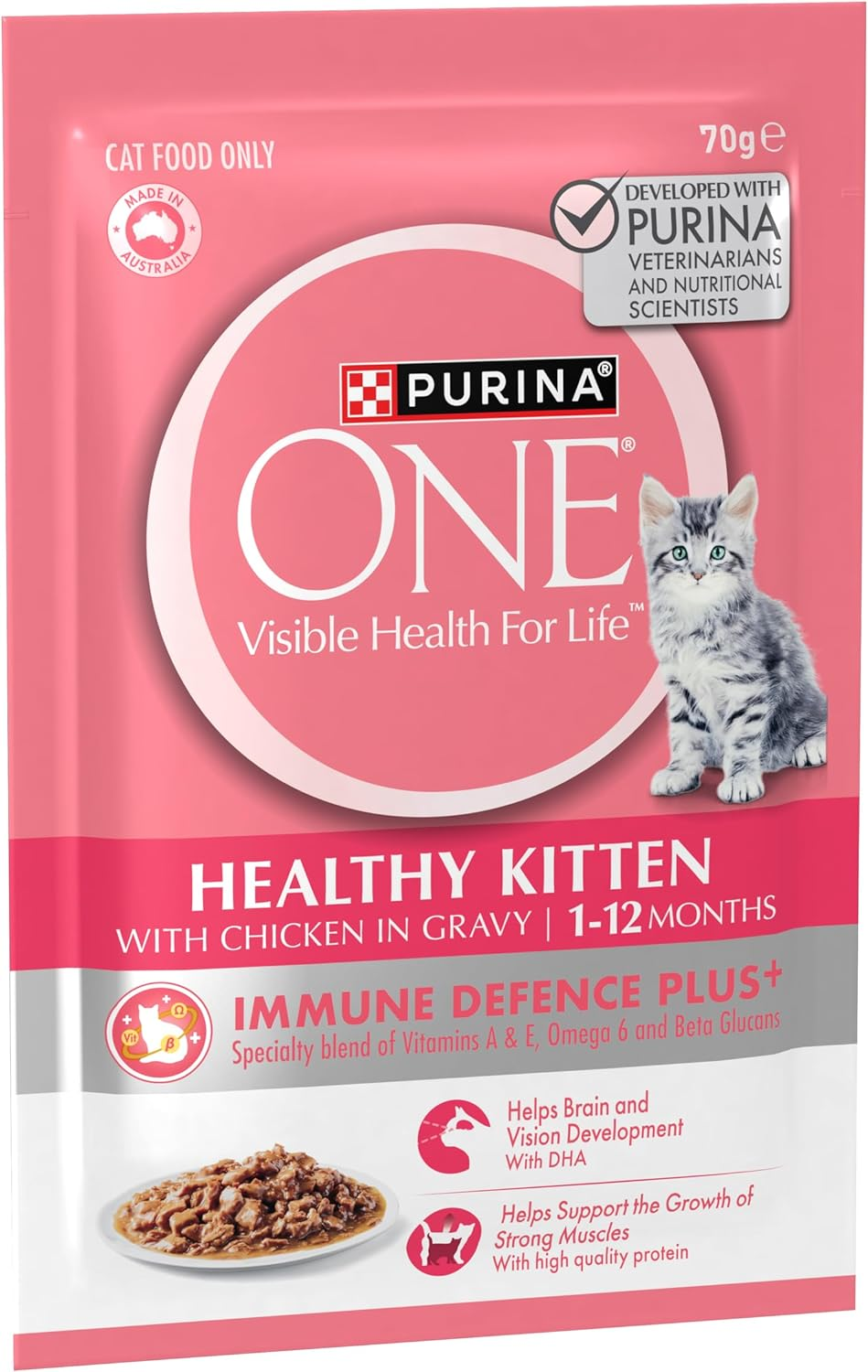 PURINA ONE Kitten Wet Cat Food Succulent Chicken in Gravy Pouch 12X70G