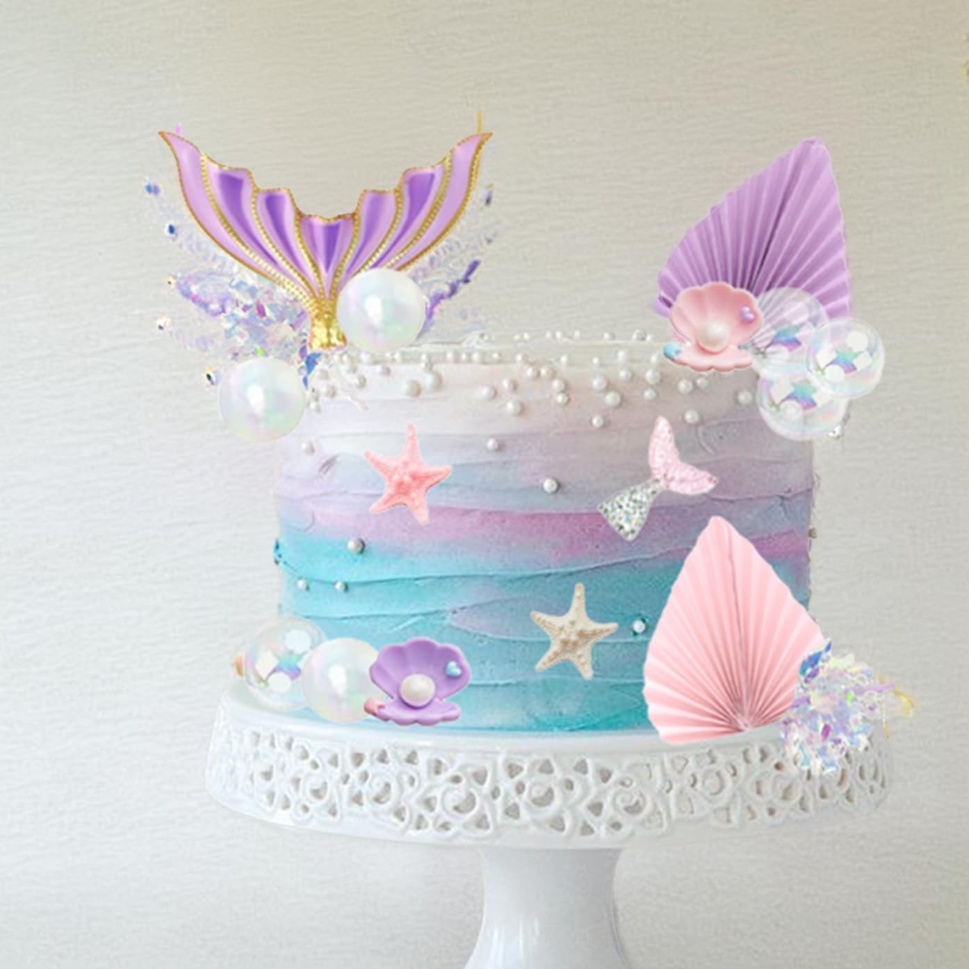 APAILANT 21 PCS Mermaid Cake Toppers Happy Birthday Cake Decorations Cake DIY for Girls Birthday Party image number 6