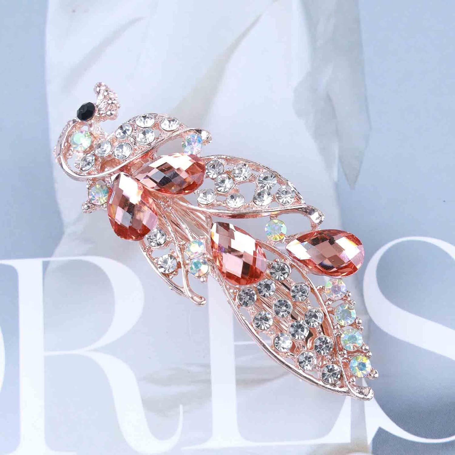 Tseenyi Crystal Peacock Hair Clip Rhinestone Wedding Hair Clip Vintage Crystal Hair Clip Peacock Hair Clips Shiny Bridal Headpiece Women and Girls (Champagne Crystal) image number 6