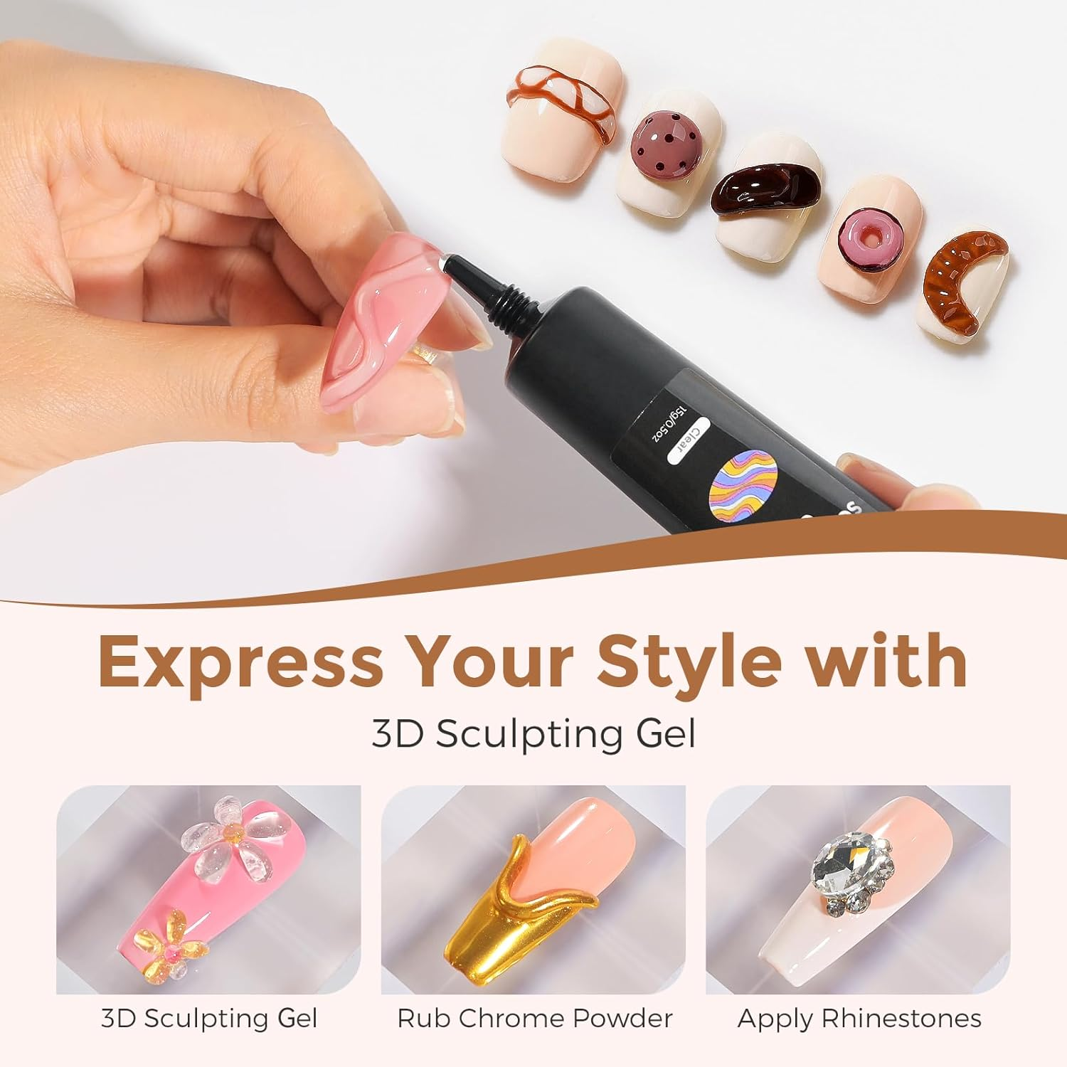 3D Sculpting Gel 15G No Wipe Clear for Nail Art, Carving Molding Candy Decoration Home DIY Manicure Charms image number 3
