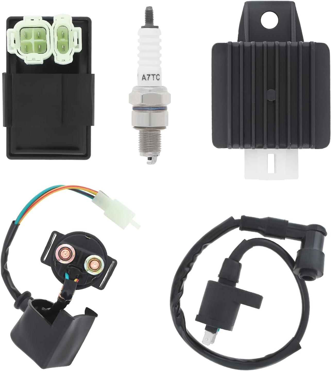 Windance High Performance GY6 AC CDI Ignition Coil Voltage Regulator Relay Rectifier Spark Plug Kit for 50Cc 125Cc 150Cc ATV Quad Go Kart Moped Scooter, Motorcycle Ignition Rebuild Set image number 1