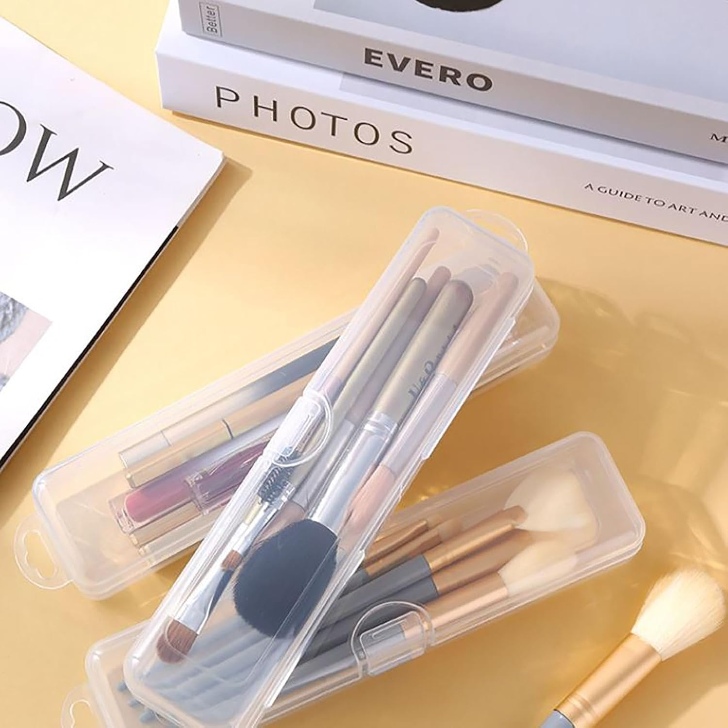 SYGELER 2 Pack Transparent Travel Makeup Brush Case, Makeup Brush Holder,Portable Travel Tableware Storage Case Flatware Box image number 2