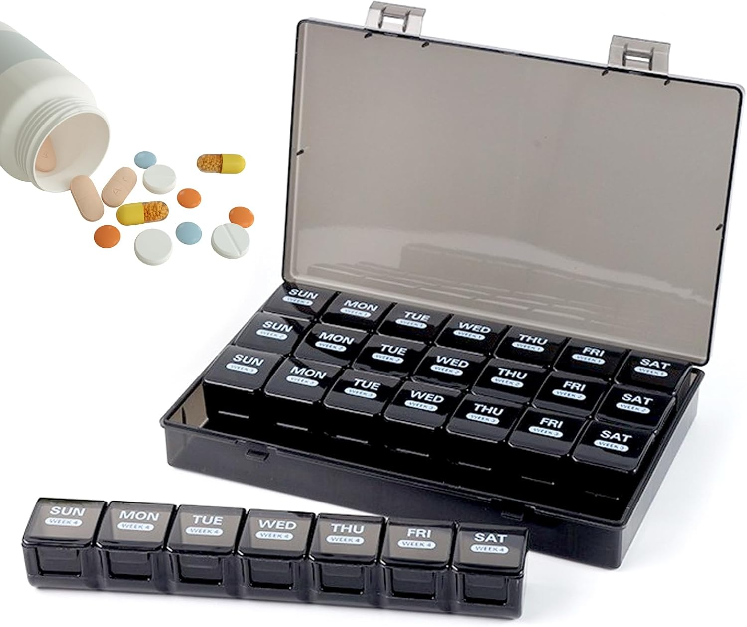 Monthly Pill Organizer,28 Day Pill Box,Large 4 Weeks One Month Pill Cases, Medicine Organizer Organized by Week with Dust-Proof Case for Fish Oils, Vitamins, Supplements image number 5