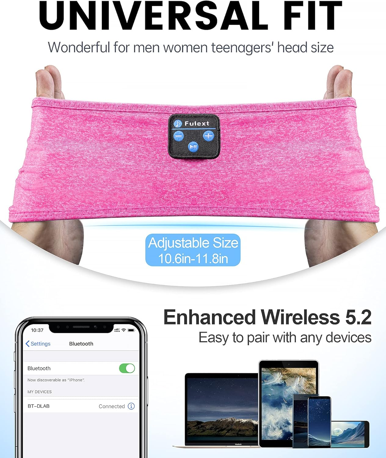 Fulext Sleep Headphones Bluetooth Sleeping Headband, Sleeping Headphones Music Sports Headband, Ultra-Soft Headphones Headband for Side Sleepers, Sleeping Gifts for Men Women image number 3