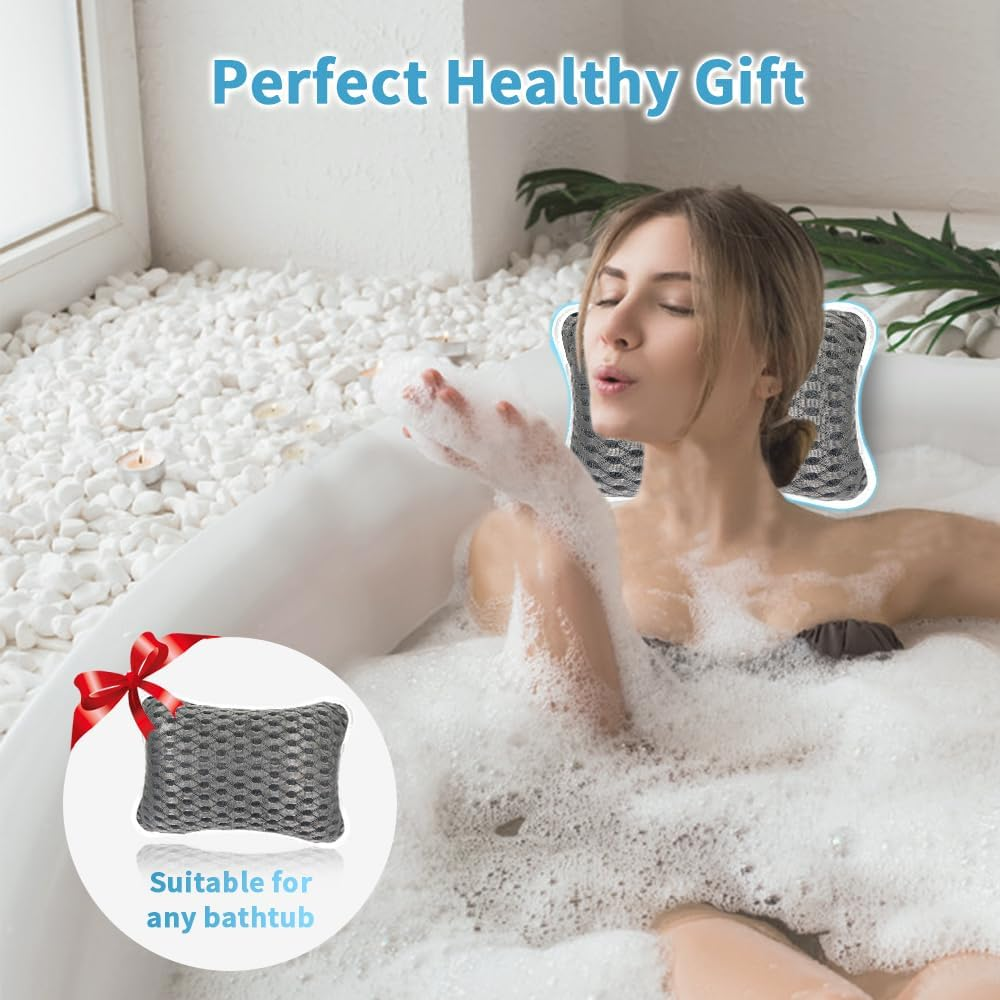 Luxury Bath Pillows for Tub, Slip Resistant Waterproof Bath Pillows for Tub Neck and Back Support with 2 Strong Suction Cups, Relaxing Spa Essentials (Dark Grey) - Green image number 4