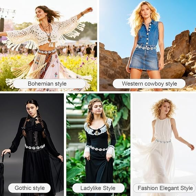 KEEPALOVE Western Metal Concho Belt, Gold Daisy Chain Belt, Adjustable Boho Waist Chain Country Concert Outfit for Dress Waist Chain, Metal Cowgirl Waists Chain Vintage - Gold image number 7