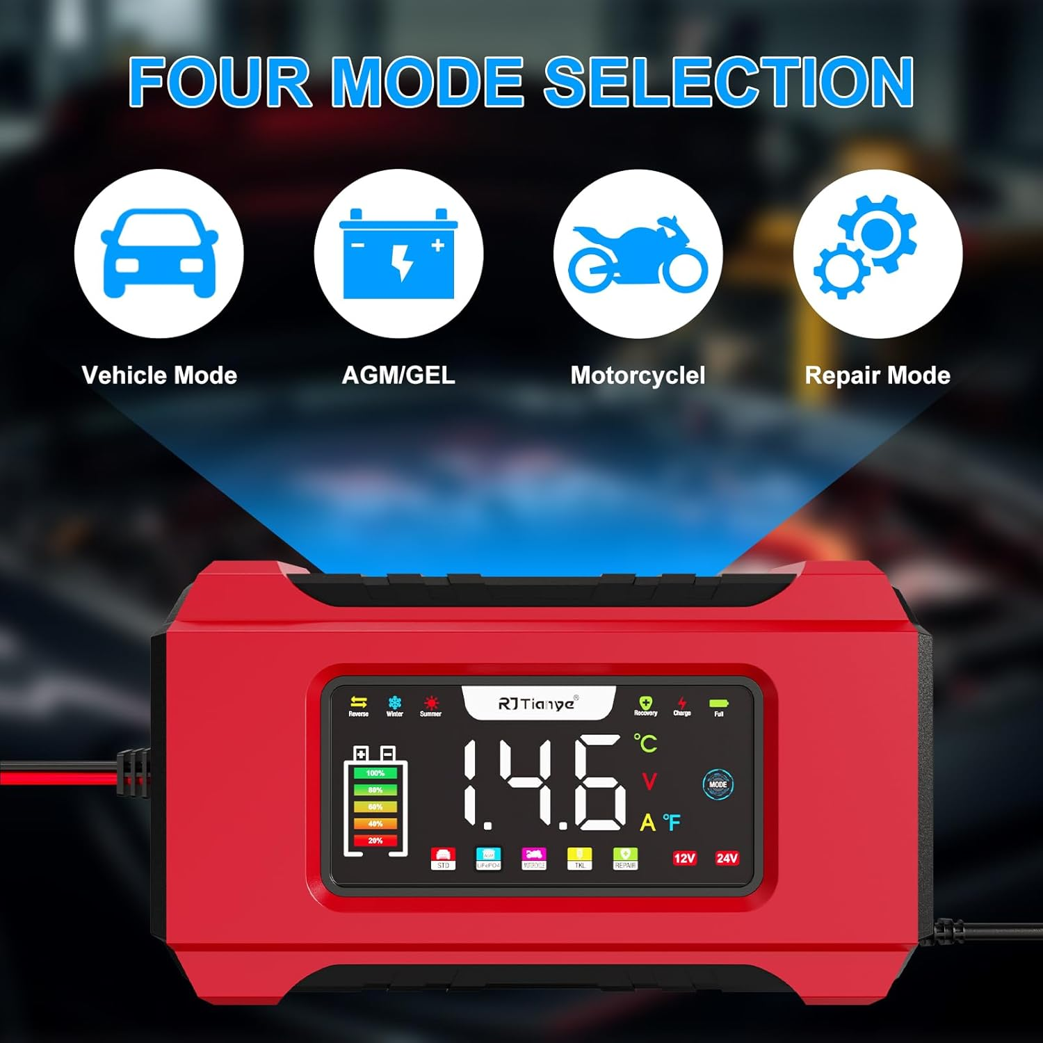 15A 12V/24V Smart Portable Battery Charger with AU Plug: 9-Stage Maintenance, Temp Compensation for Lead Acid Batteries in Automotive, Marine, Lawn Equipment image number 2