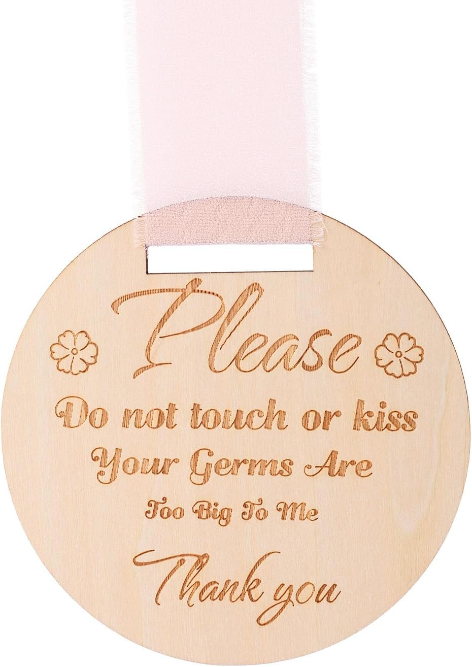 Please Do Not Touch or Kiss Baby Sign, round Please Don&rsquo;T Touch Baby Sign with Ribbon Wooden No Touching Car Seat Tag for Newborn Strollers image number 4