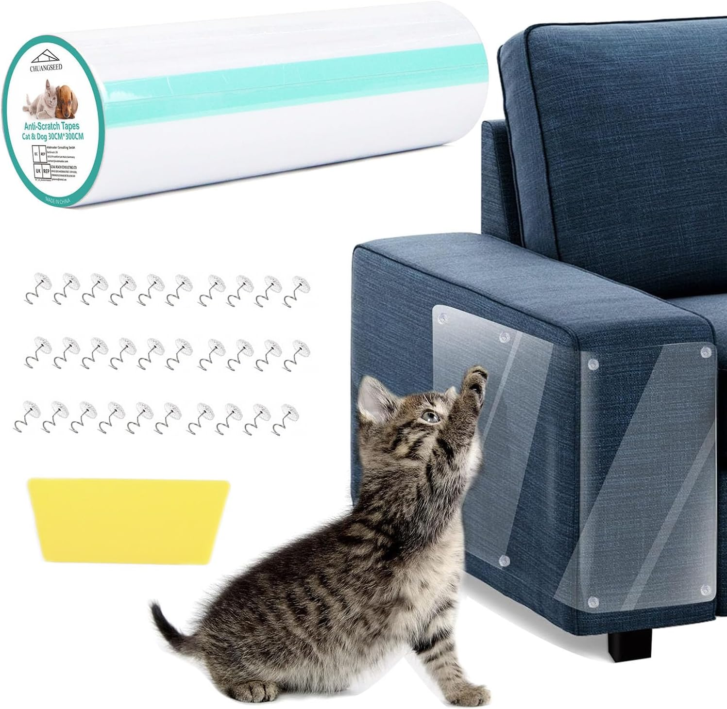 CHUANGSEED Cat Claw Sofa Protector, 30 * 300CM Anti-Scratch Furniture Protector for Cat with 30 Screws and 1 Scraper, Cat Anti-Claw Protectors for Furniture Fabric Sofa Wall Door image number 2