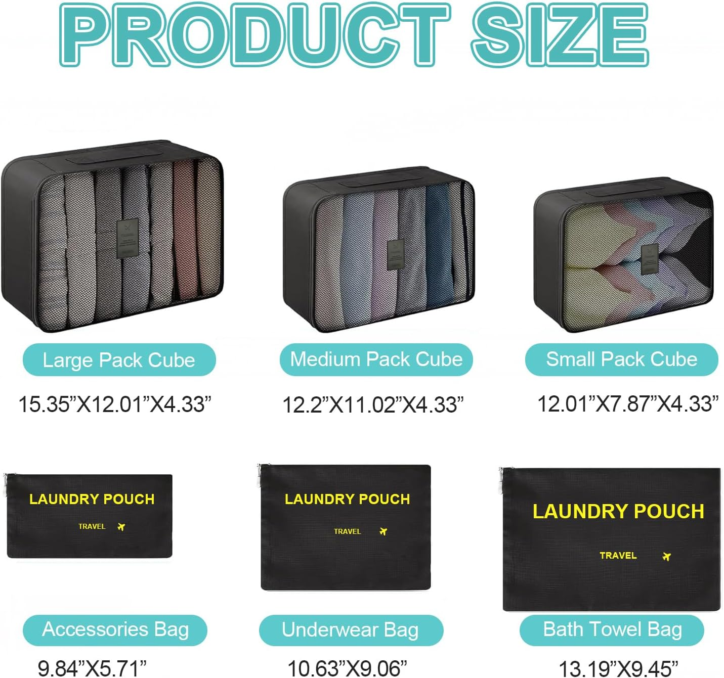 Packing Cubes, 6PCS Various Sizes Lightweight Travel Luggage Organizers, Large Medium Small Slim Packing Cube, Mesh Luggage Suitcase Organizer Bags, Travel Suitcase Accessories. (Black) image number 4