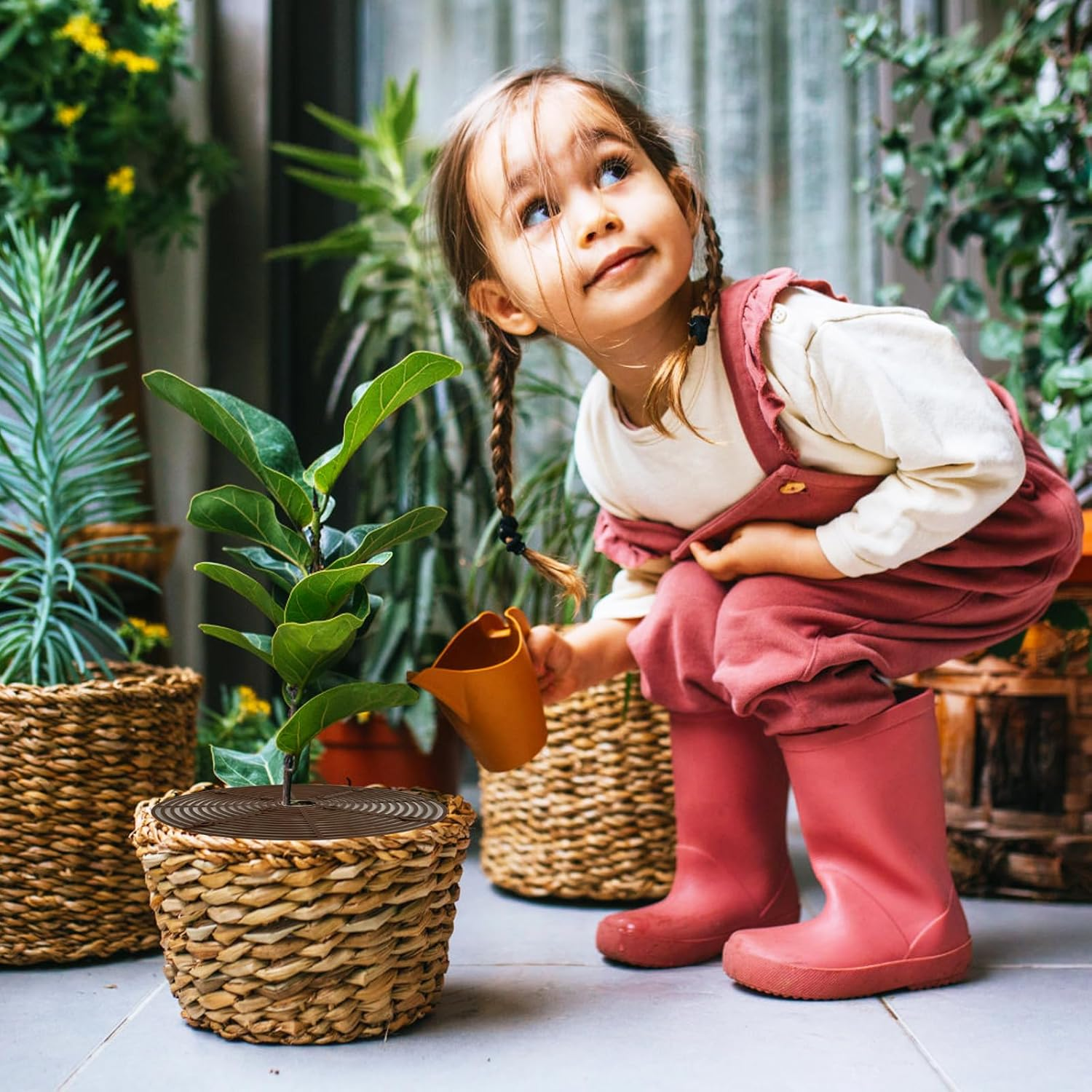 4 Pcs Plant Pot Grid,20.5 Inch 11.8 Inch Soil Protector Covers Cuttable Flower Pot Grid,Cat Digging Stopper Baby Safety Plant Pot Cover with Stakes for Indoor Outdoor image number 4