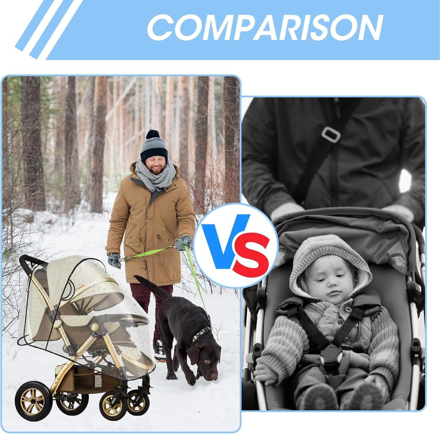 Universal Stroller Pram Rain Cover Large Durable Baby Travel Weather Shield for Summer Windproof Waterproof Protect from Dust Snow Double Protection Eye Protection Stroller Accessory Fits Most Pram