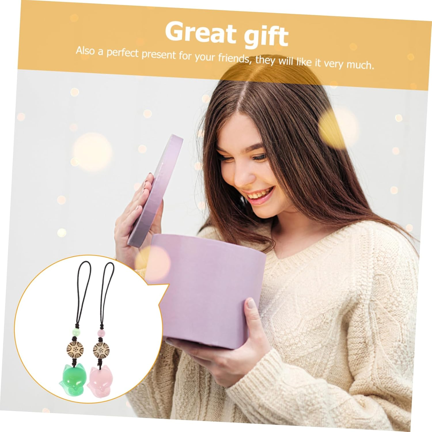 Homoyoyo 2 Pcs Jade Fox Pendant for Phone Bag Key Chain Chic Accessory Delicate Design Green and Pink image number 2