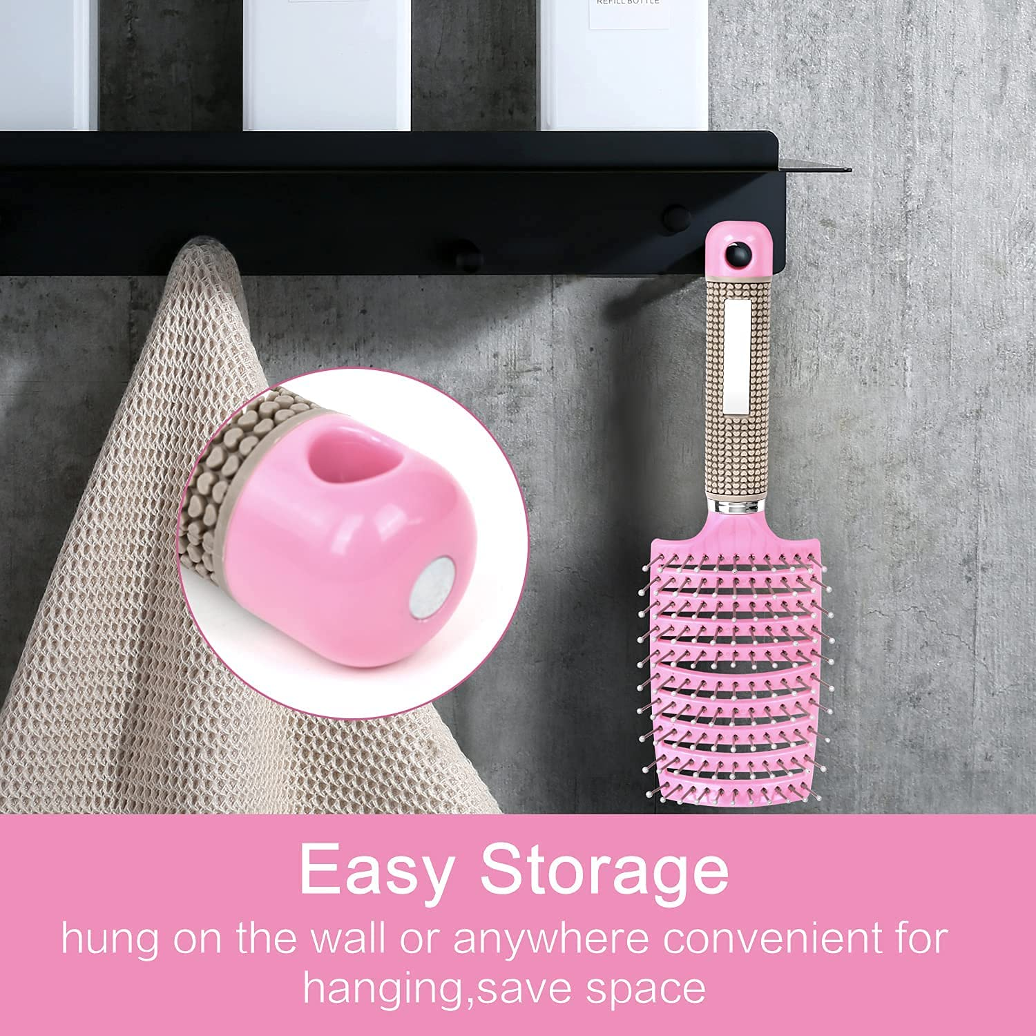 Hair Brush,Curved Vented Hairdressing Comb for Scalp Massage Anti-Static No Hair Tangle Hair Comb for Women Men Styling Tools (Pink)