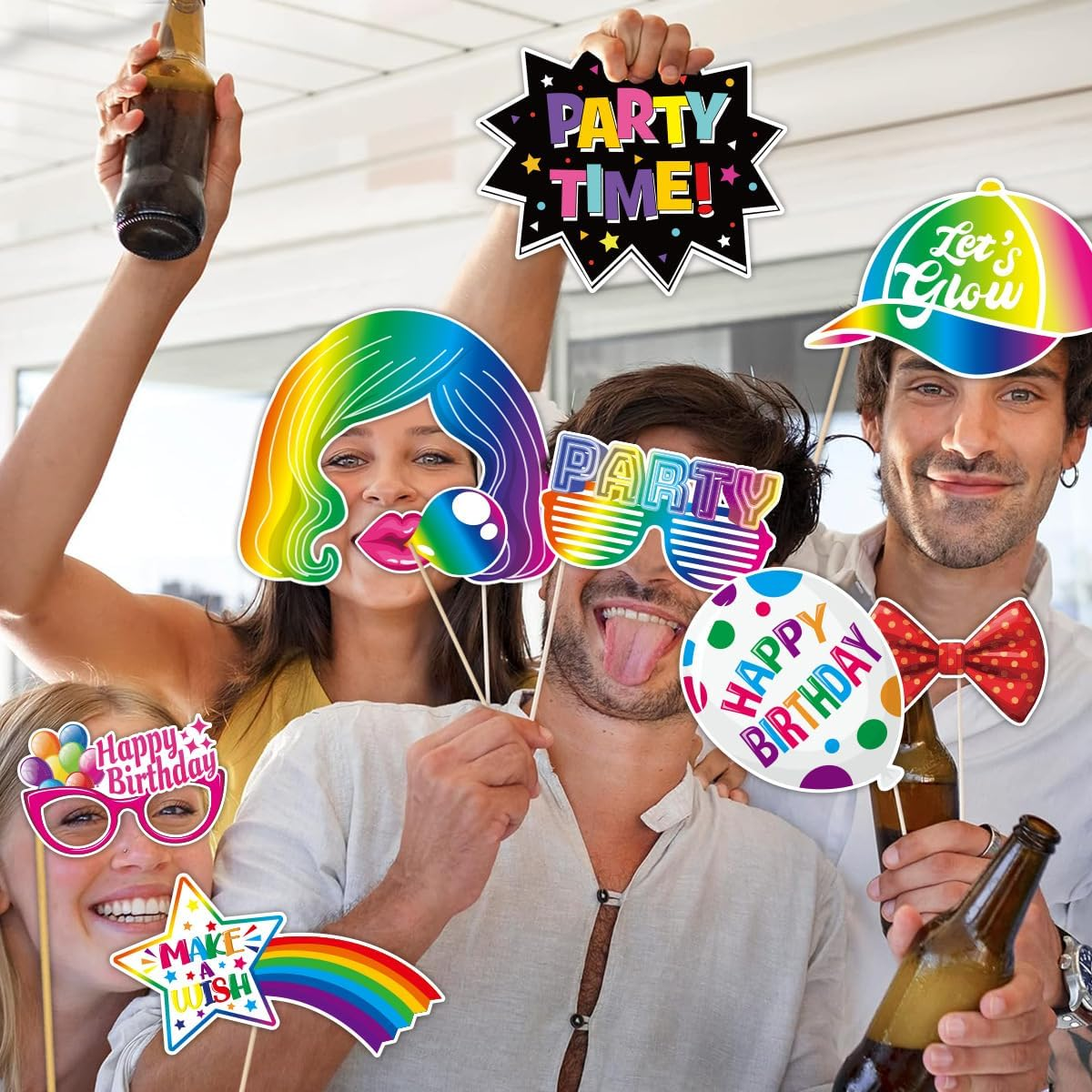 Buziba 30Pcs Birthday Photo Booth Props Kit Happy Birthday Party Favors Funny Birthday Party Supplies Decoration for Men and Women image number 2