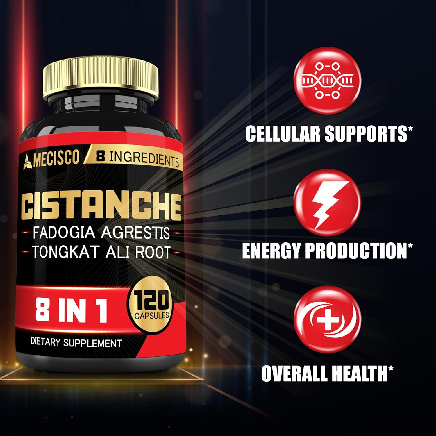 8In1 Cistanche Tubulosa Supplement Added Fadogia Agrestis, Tongkat Ali, Tribulus, Horny Goat Weed, Mucuna Pruriens, Fenugreek, Coleus Forskohlii - 120 Capsules image number 3