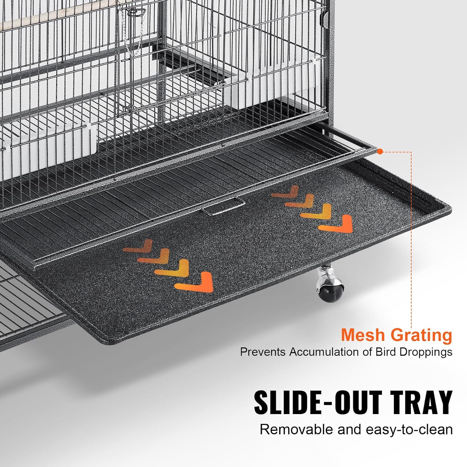 VEVOR 52 Inch Standing Large Bird Cage, Carbon Steel Flight Bird Cage for Parakeets, Cockatiels, Parrots, Macaw with Rolling Stand and Tray image number 5