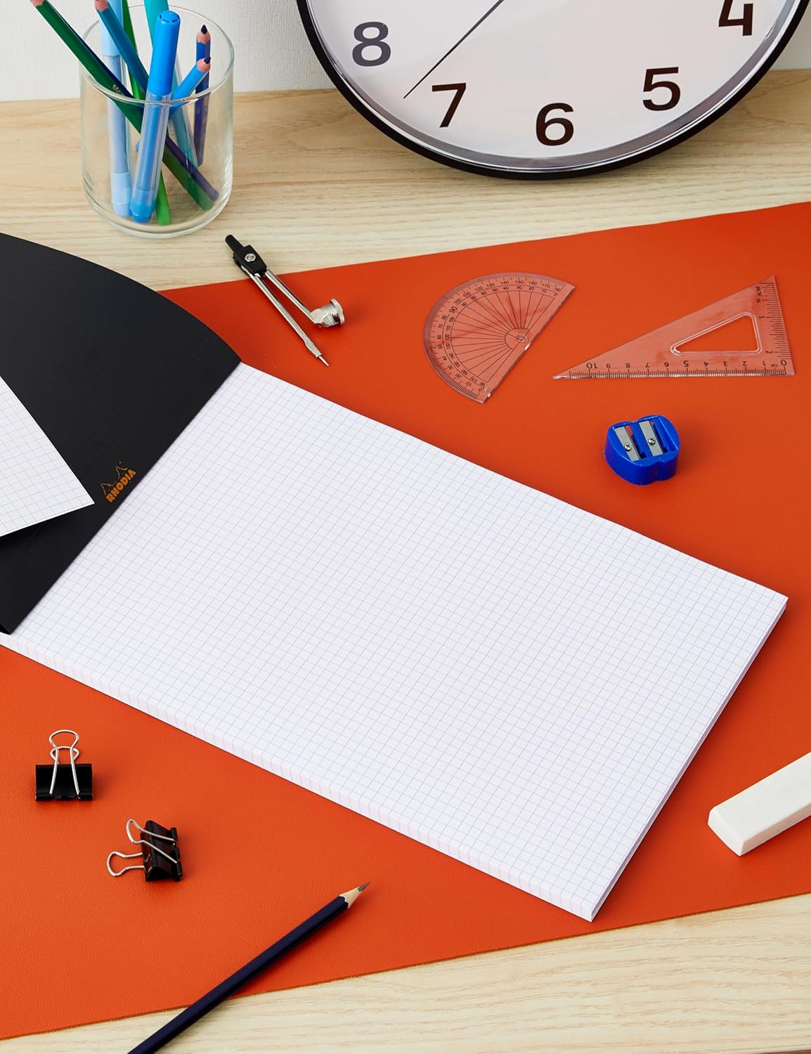 Rhodia 192009C - Stapled Notepad N&deg;19 Black - A4+ - Small Squares - 80 Detachable Sheets - 80G Clairefontaine Paper - Soft, Resistant and Waterproof Coated Card Cover - Basics image number 3