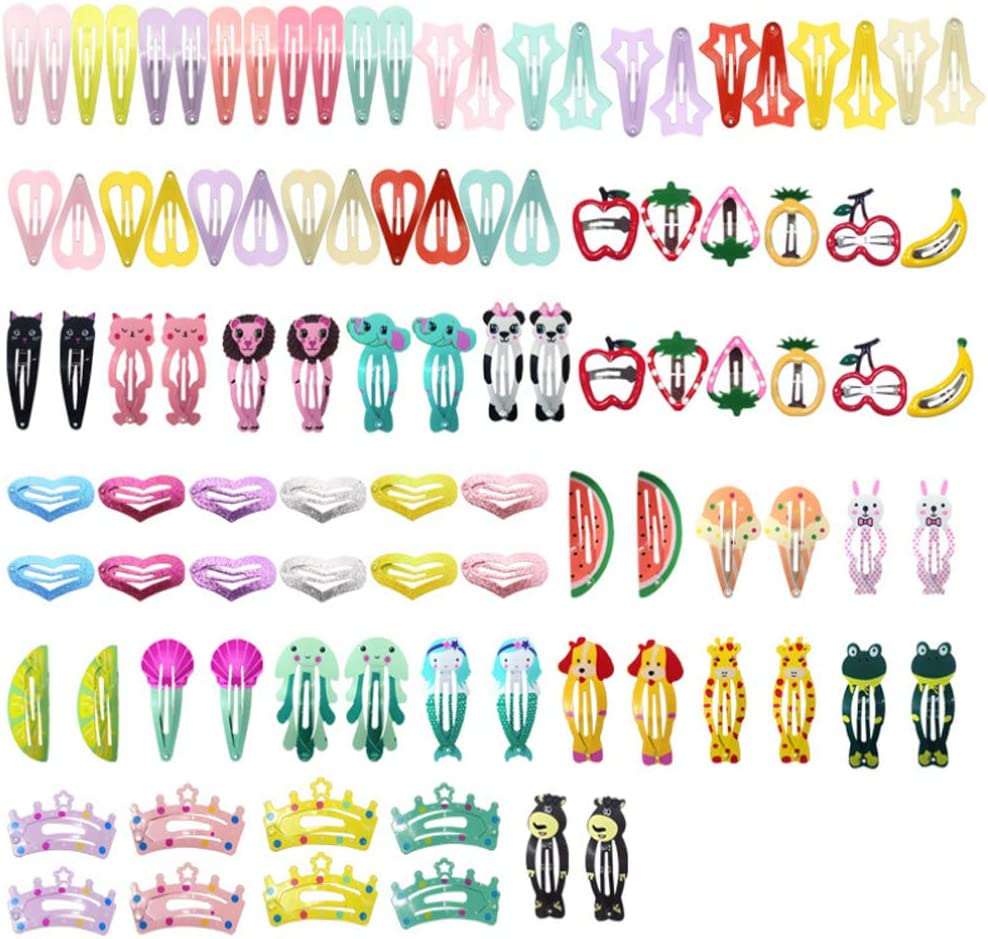 CCINEE 100 Pieces Girls Hair Clips Barrettes,Lovely Animal Fruit Printed Pattern Metal Snap Hair Clips Cartoon Design Hairpins for Pets