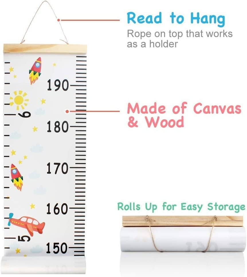 Growth Chart for Kids, Canvas Height Chart Ruler 76" X 7.9" Removable Wood Hanging Wall Ruler Measurement Chart for Home Decoration (Style A) - Style A image number 2