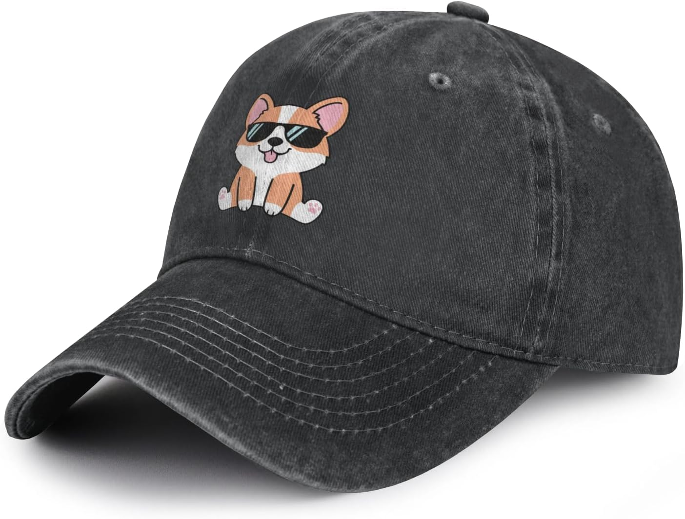 Women'S Cute Corgi Hat for Women Men, Adjustable Vintage Distressed Washed Baseball Cap for Dog Dad Mom