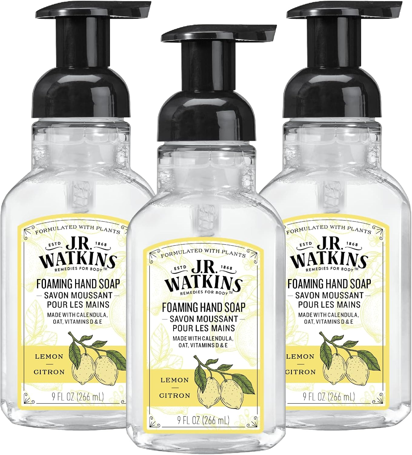 J.R. Watkins Foaming Hand Soap with Pump Dispenser, Moisturizing Foam Hand Wash, All Natural, Alcohol-Free, Cruelty-Free, USA Made, Lemon, 9 Fl Oz, 3 Pack image number 6