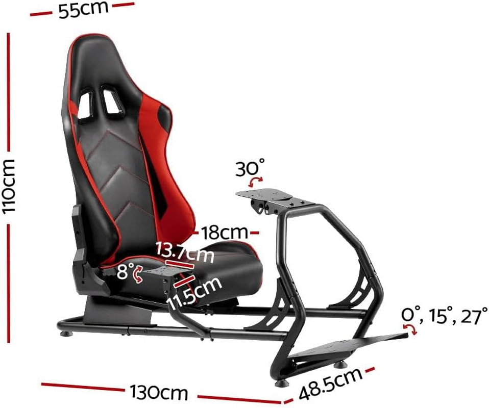 Artiss Racing Simulator, Foldable Sim Steering Cockpit Wheel Adjustable Gaming Chair Leather Seat Thrustmaster for Home Bedroom with Rubber Foot Pads, Black Red image number 6