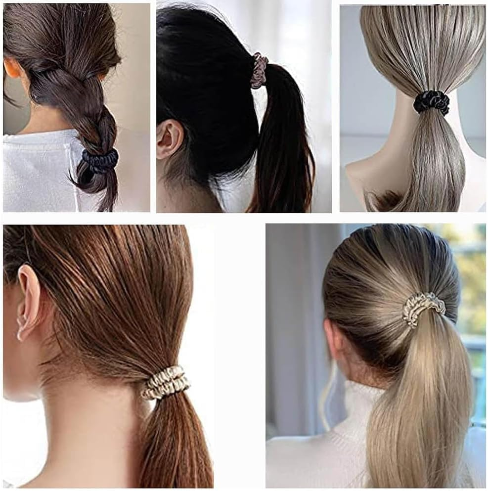 4 Pcs Silk Scrunchie,Pure Mulberry Silk Scrunchie-Frizz & Breakage Prevention-Hair Care Ponytail Holders for Women,Small Slim Hair Tie Curly Hair Luxurious Elastic Scrunchies Set