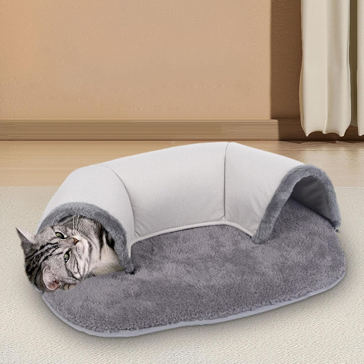 Stgfyxgs Cat Tunnel and Bed Toy, Warm Cat House, Pet Nest, Machine Washable Dog Sleeping Cushion, Multifunctional, 65 X 49 X 17 Cm, with Ball image number 1