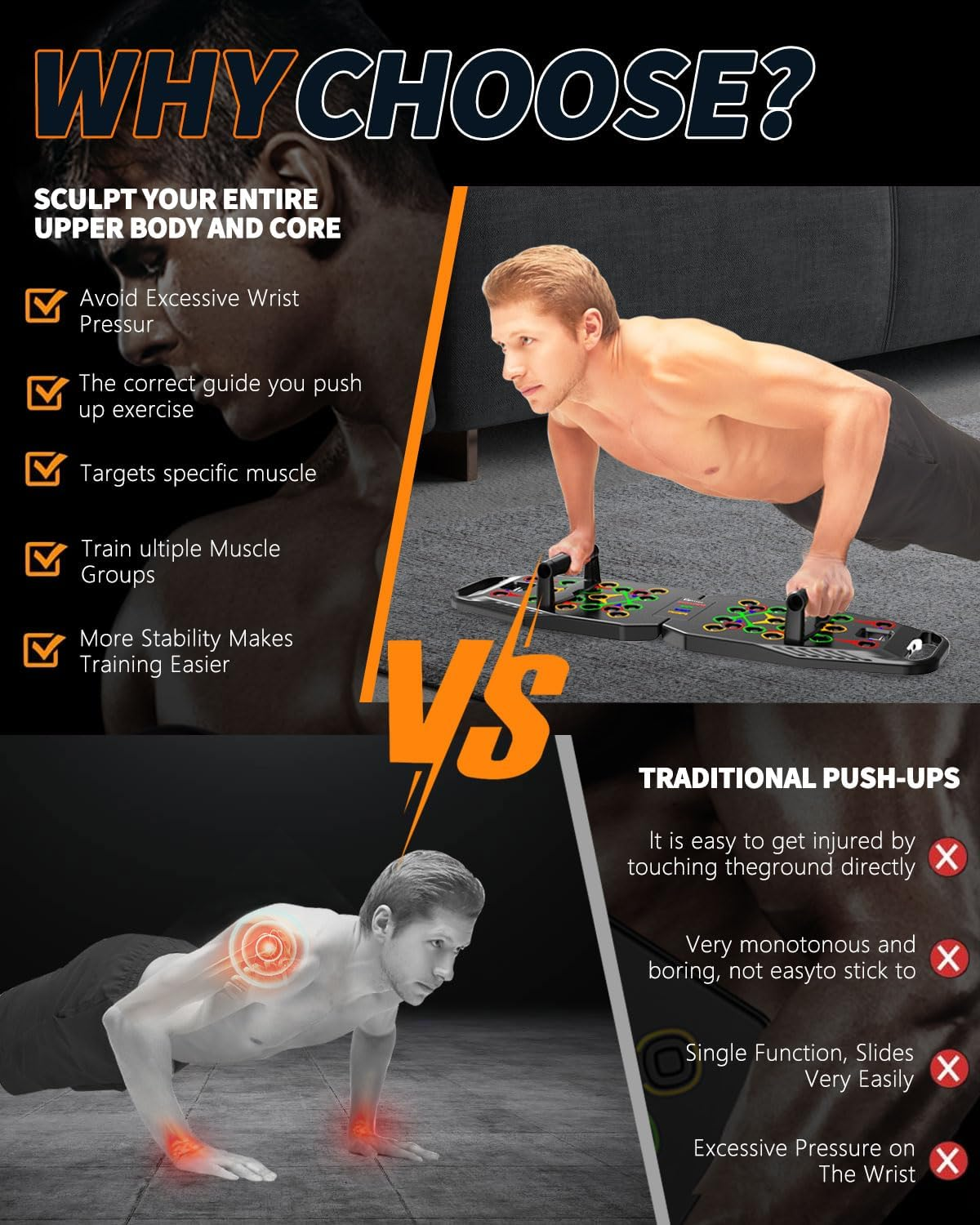 BBTOPS Foldable Push up Board,Portable Push up Bar at Home Gym,Pushup Handles for Floor, Fitness Accessories Training Equipment for Man and Women image number 2