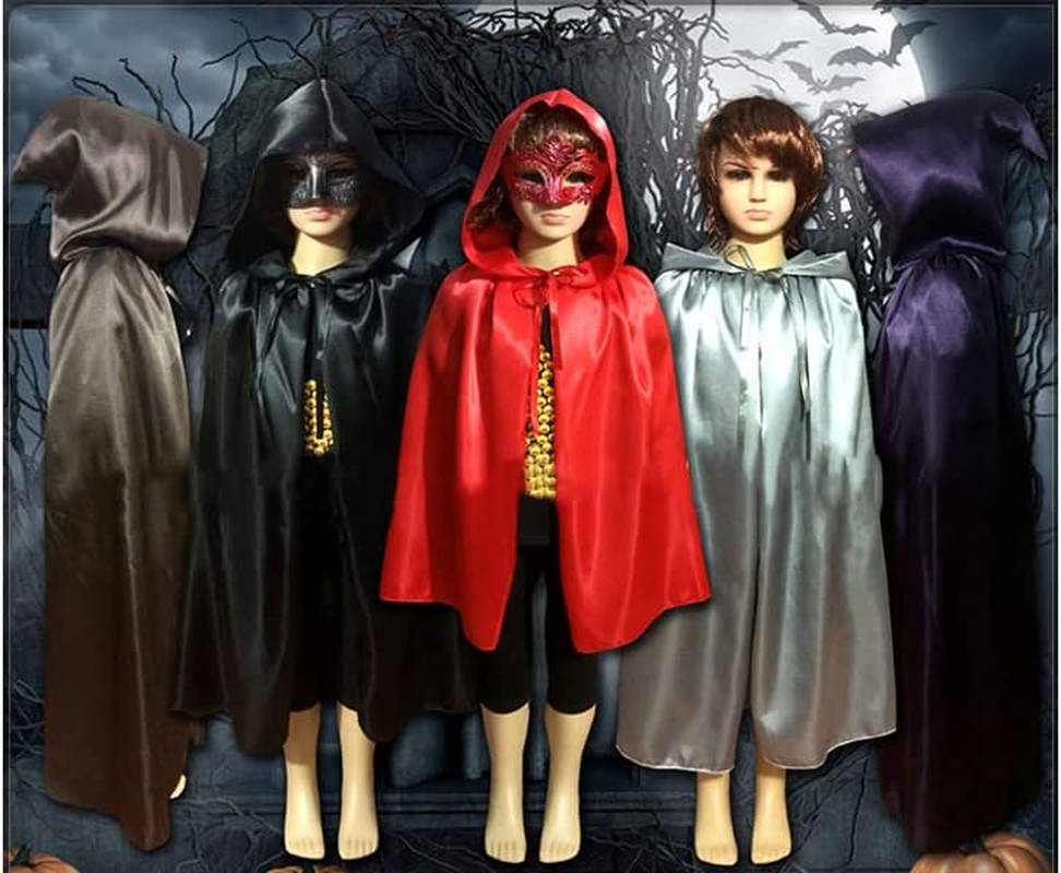 GREUS Kids Christmas Halloween Costume Satin Hooded Party Cloak with Hood Vampire Witch Cosplay Cape Robe 8-16 Y image number 5