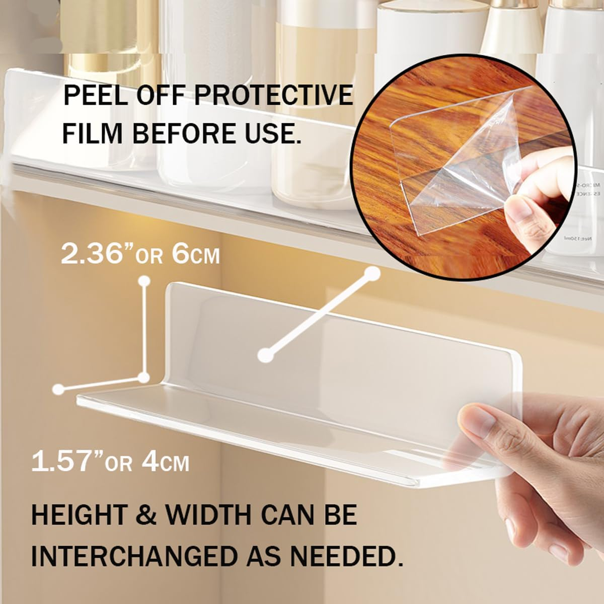 MORNITE 3 Pcs Acrylic Board Organizers for Medicine Cabinet, Acrylic Blocker Shelves Panel for Toilet Cabinet, Storage Divider for Kitchen Bathroom Closet Garage Office, 15.7" Clear image number 5