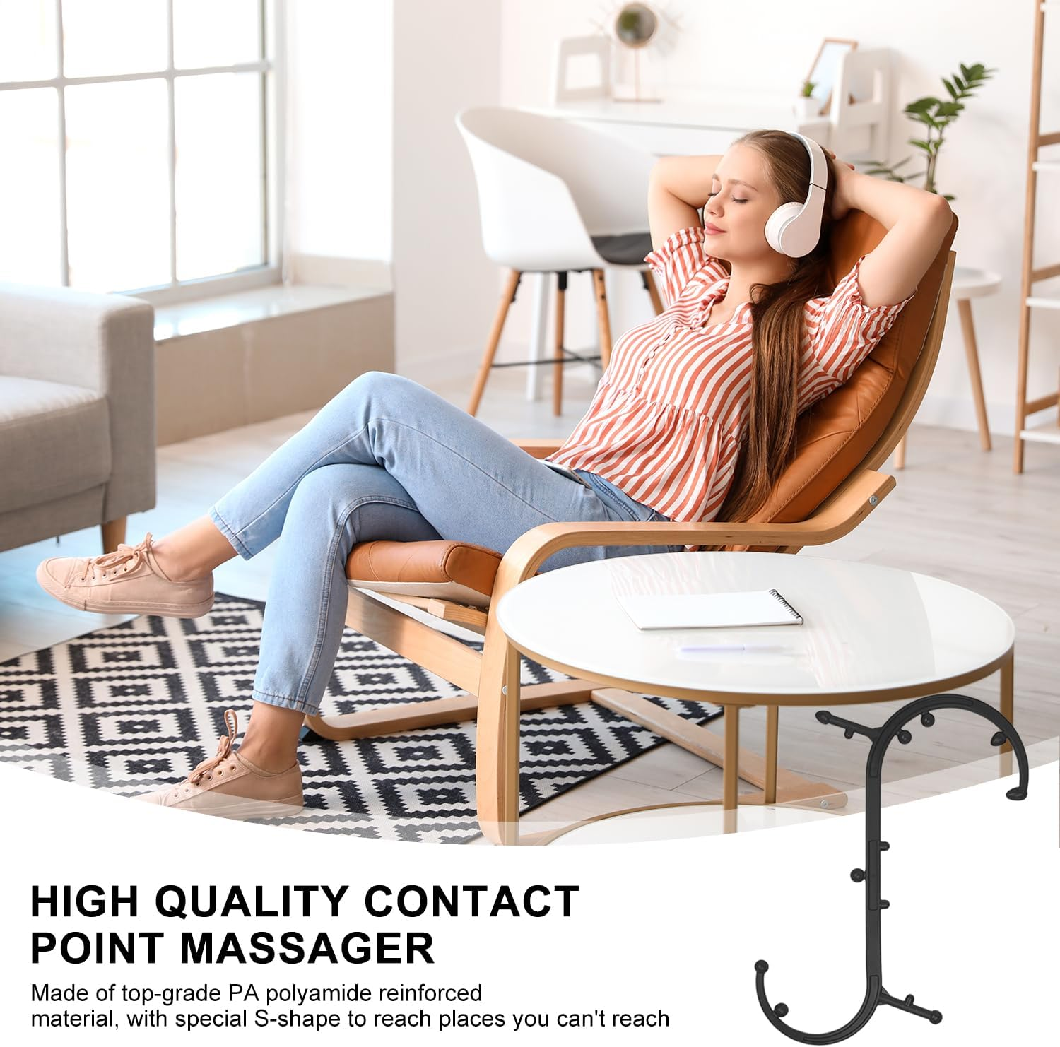 EDINNO Trigger Point Massager, Trigger Point Therapy Self Massage Tool, Back and Neck Massager, Handheld Massage Stick, for Back Massage Muscle Tension (Black) - Black image number 3