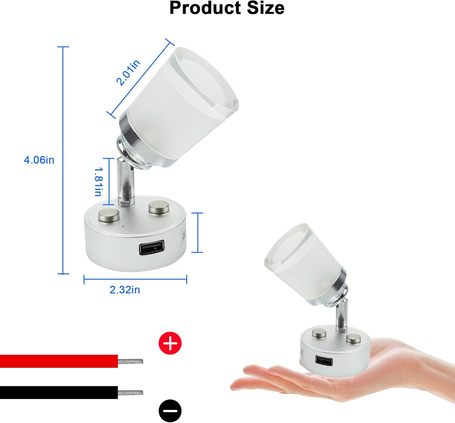 RV Reading Lights LED 12V Fixtures with USB Port Dimmable RV Reading Light for Camper, Van, Boat and Motorhome Adjustable Touch Control Warm White Lights 2Pack (A) image number 1