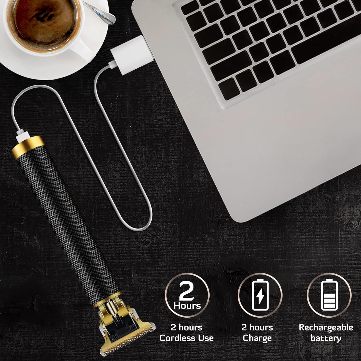 Professional Cordless Hair Clipper and Trimmer for Men, T Blade Zero Gapped Rechargeable Beard Shaver, Hair Cutting Kit with Ear Spoon Tool Set, Black image number 5